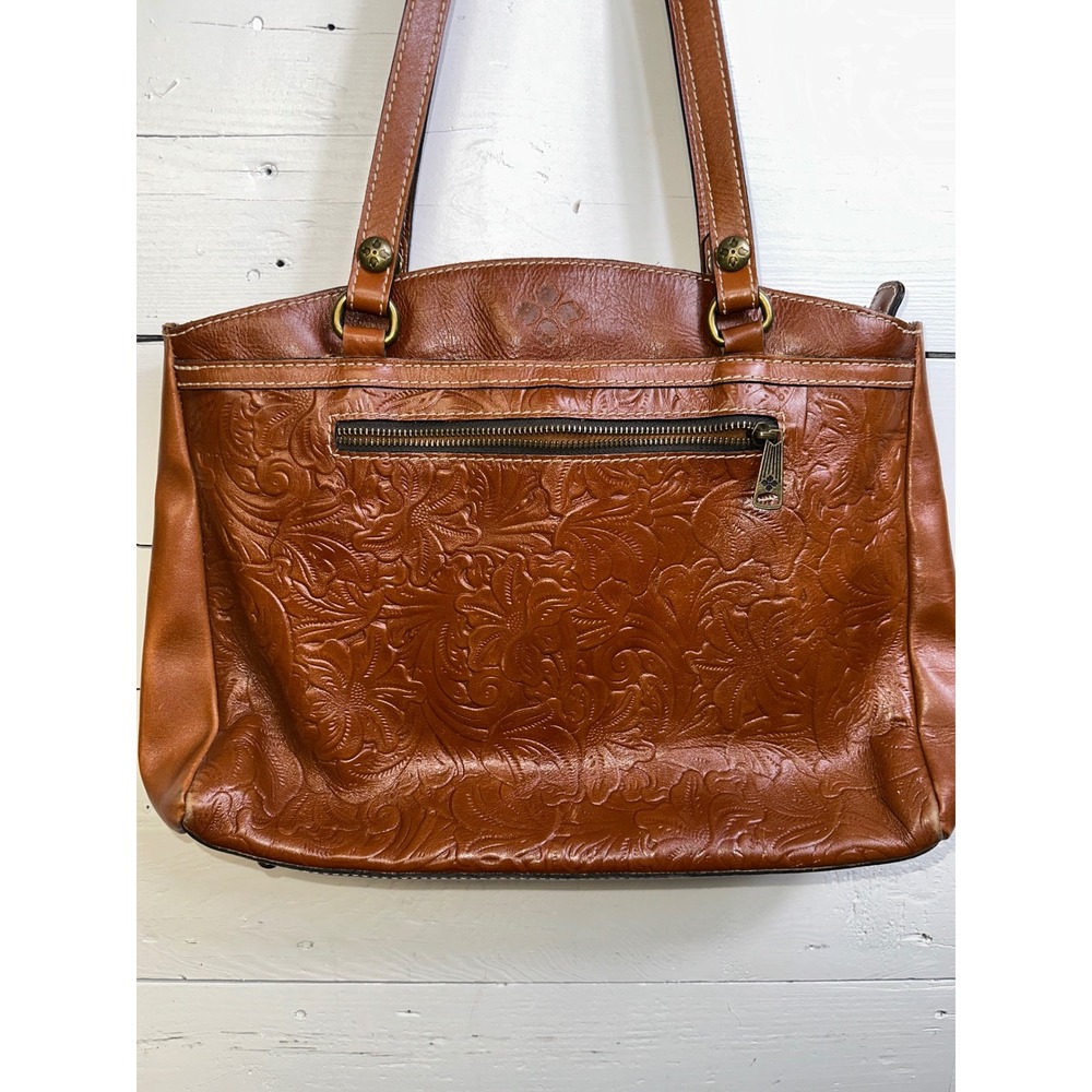 Patricia Nash Tan Tooled Leather Floral Embossed Shoulder Bag Tote Tan